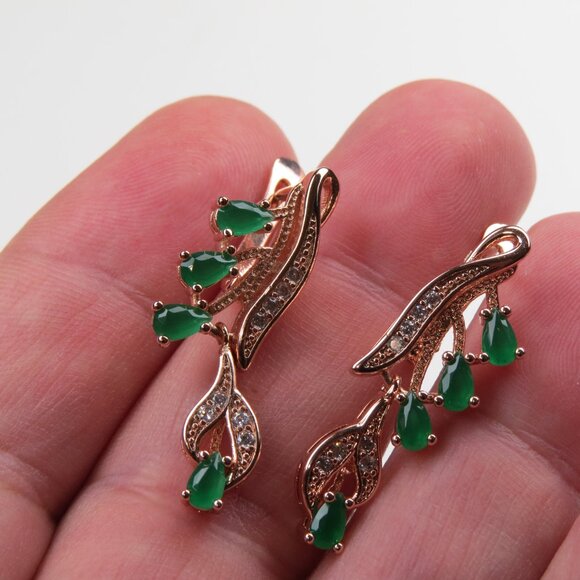 14k Diamond Emerald Earring - Picture 2 of 3